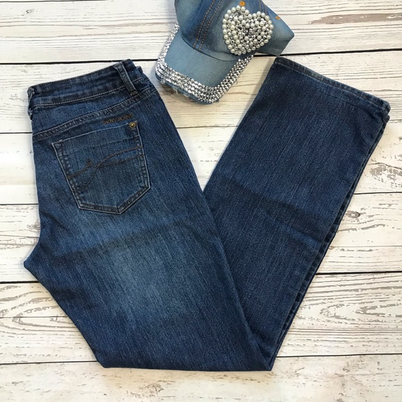 Dkny Denim - DKNY Straight Leg Whiskered Faded Mid-Rise Jeans